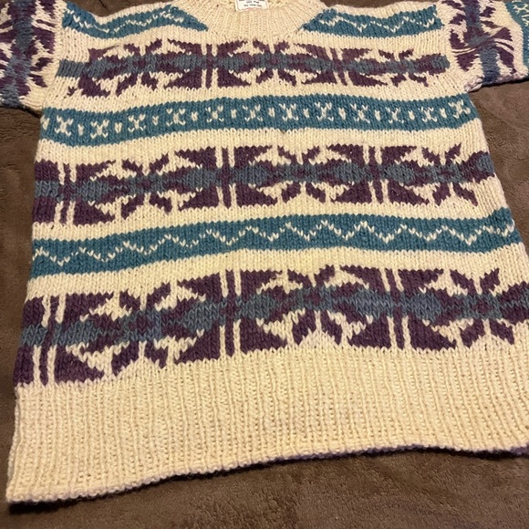 Handmade Wool Sweater with Purple and Blue Accents - Picture 3 of 4